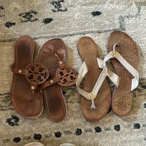 Both Tory Burch sandals. The one with Tory Burch sign 8 other flip flops are 9.